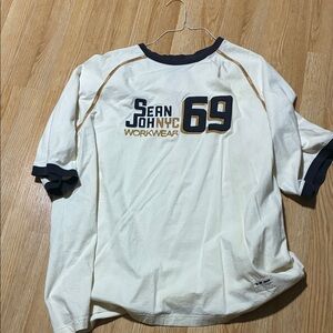 Sean John Cream and Black Graphic Tee